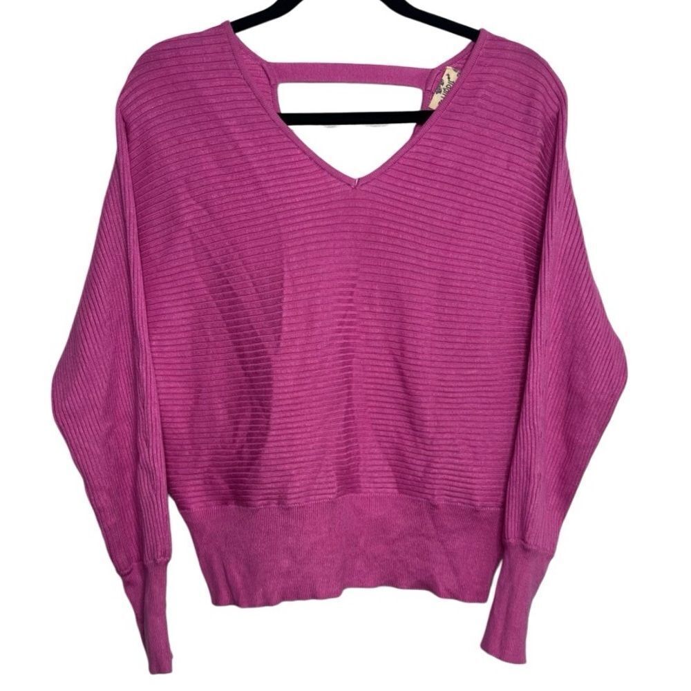Hippie Rose Ribbed Stretchy Sweater Hot Pink Size Medium